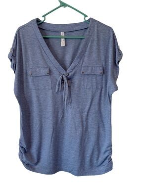 3/$20 PerSeption Concept Blue V Neck Cap Sleeve Blouse